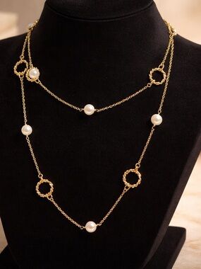Tory Burch Gold Pearl Station Layered Necklace